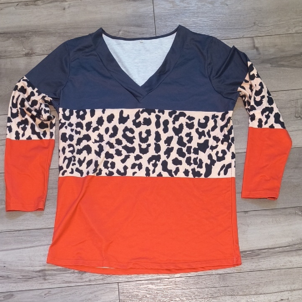 Color Block Leopard Print Top